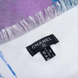 Pre Owned Chanel Cuba Printed Frayed Silk Scarf
