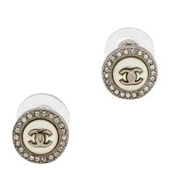 مملوكة مسبقًا Chanel CC Faux Pearl Crystal Round Stud Earrings