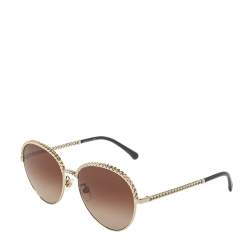 مملوكة مسبقًا Chanel Gold/Brown 4242 Oval Sunglasses