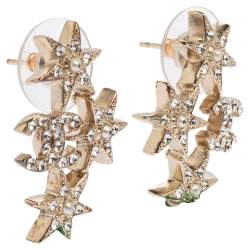 Pre Owned Chanel Pale Gold Tone Crystal CC Star Stud Earrings