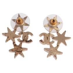 Pre Owned Chanel Pale Gold Tone Crystal CC Star Stud Earrings