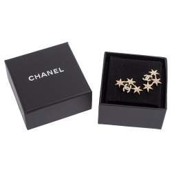 Pre Owned Chanel Pale Gold Tone Crystal CC Star Stud Earrings