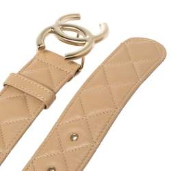 Pre Owned Chanel Beige Quilted Leather CC Buckle Belt 100CM