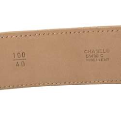 Pre Owned Chanel Beige Quilted Leather CC Buckle Belt 100CM