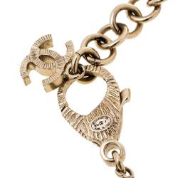 Pre Owned Chanel Gold Tone Quilt Patterned CC Pearl Bracelet