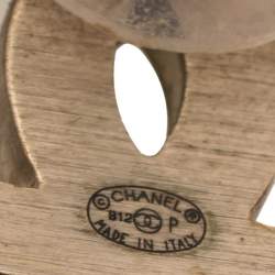 مملوكة مسبقًا Chanel Gold Tone and Oxblood Leather CC Stud Earrings 