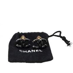 Chanel Gunmetal Tone Spike Crystal CC Stud Earrings