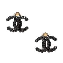 Chanel Gunmetal Tone Spike Crystal CC Stud Earrings