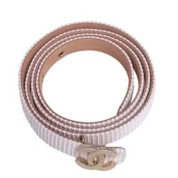 Pre Owned حزام شانيل CC قماش وردي / أبيض رفيع بإبزيم  85 سم