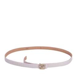 Chanel Pink/White Fabric CC Buckle Slim Belt 85 CM Chanel
