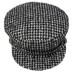 Pre Owned Chanel Monochrome Tweed Newsboy Cap L