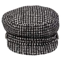 Pre Owned Chanel Monochrome Tweed Newsboy Cap L