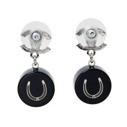 Chanel Silver Tone Crystal Clover Drop Earrings