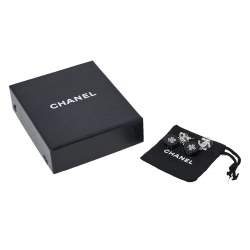 Chanel Silver Tone Crystal Clover Drop Earrings