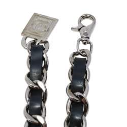 Chanel Black Leather CC Charm Silver Tone Chain Belt