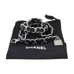 Chanel Black Leather CC Charm Silver Tone Chain Belt