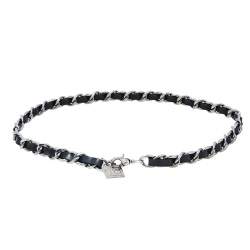 Chanel Black Leather CC Charm Silver Tone Chain Belt