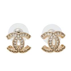 Chanel CC Crystal Gold Tone Stud Earrings Chanel
