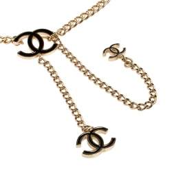 Pre Owned Chanel Gold Tone Enamel CC Charm Chain Belt