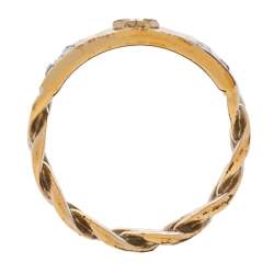 Chanel Gold Tone CC Crystal Textured Chain Link Band Ring Size EU 53