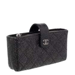 Pre Owned Chanel Black Shimmering Quilted Leather CC Phone Pouch