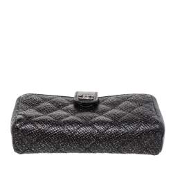 Pre Owned Chanel Black Shimmering Quilted Leather CC Phone Pouch