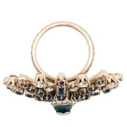Chanel Pale Gold Tone Crystal Embellished CC Starburst Ring Size EU 53