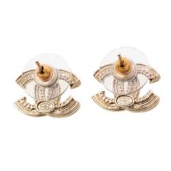 Pre Owned أقراط شانيل سي سي لؤلؤ صناعي ذهبي اللون مرصعة