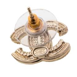 Pre Owned أقراط شانيل سي سي لؤلؤ صناعي ذهبي اللون مرصعة