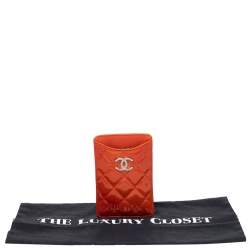 Pre Owned Chanel Orange Quilted Patent Leather CC iPhone Case