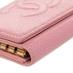 Pre Owned Chanel Pink Caviar Leather CC Logo 6 Key Holder