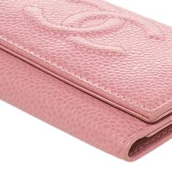 Pre Owned Chanel Pink Caviar Leather CC Logo 6 Key Holder