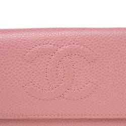 Pre Owned Chanel Pink Caviar Leather CC Logo 6 Key Holder