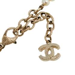 Chanel Crystal Embellished Charm Pearl Long Necklace