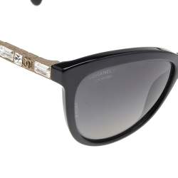 Pre Owned Chanel Black/Black Polarized Baguette Crystal 5307-B Bijou Cat Eye Sunglasses