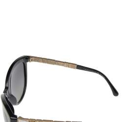 Pre Owned Chanel Black/Black Polarized Baguette Crystal 5307-B Bijou Cat Eye Sunglasses