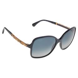 Chanel Navy Blue/Blue Gradient 5355 Polarised Bijou Rectangle Sunglasses  Chanel