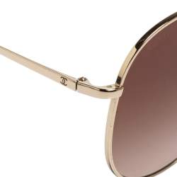 Pre Owned Chanel Gold Tone/ Brown Gradient 4231 Aviator Sunglasses