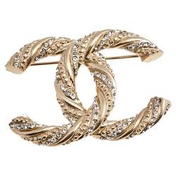 Chanel Gold Tone Crystal CC Pin Brooch