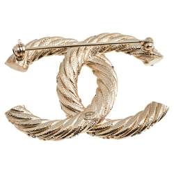 Chanel Gold Tone Crystal CC Pin Brooch