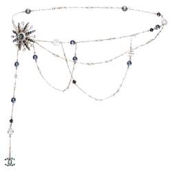 Pre Owned حزام شانيل ستاربرست CC ذهبي فاتح مطرز بسلسلة  