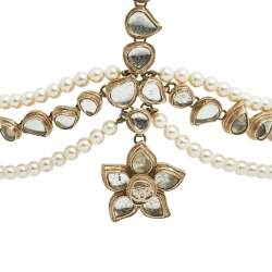 Pre Owned Chanel Pale Gold tone Faux Pearl & Crystal Embellished Headpiece