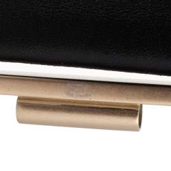 Chanel Black Leather Pale Gold Tone Embellished Logo Cuff Bracelet