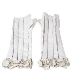 Pre Owned Chanel White Leather and Mesh Camellia Fingerless Gloves 7.5