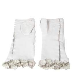 Pre Owned Chanel White Leather and Mesh Camellia Fingerless Gloves 7.5