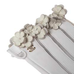 Pre Owned Chanel White Leather and Mesh Camellia Fingerless Gloves 7.5