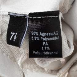 Pre Owned Chanel White Leather and Mesh Camellia Fingerless Gloves 7.5