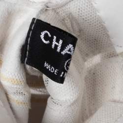 Pre Owned Chanel White Leather and Mesh Camellia Fingerless Gloves 7.5
