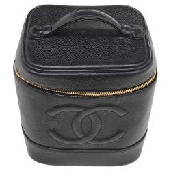 Pre Owned Chanel Black Caviar Leather Vintage Vanity Case