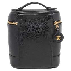 Pre Owned Chanel Black Caviar Leather Vintage Vanity Case